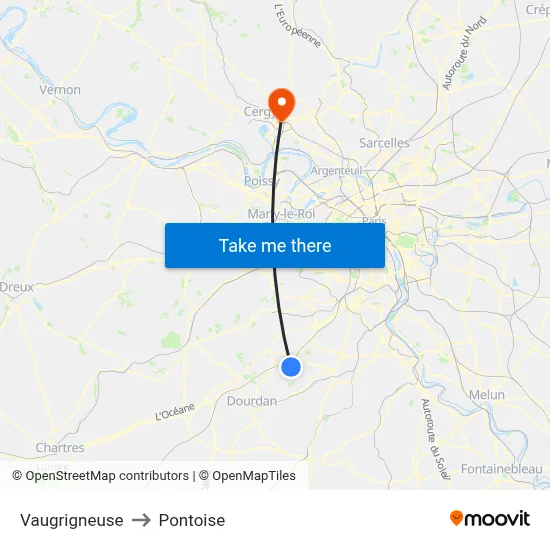Vaugrigneuse to Pontoise map