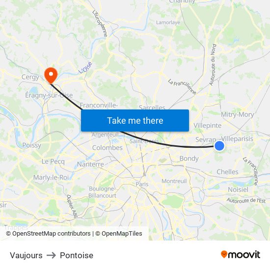 Vaujours to Pontoise map