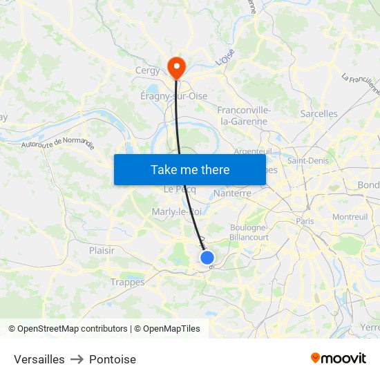 Versailles to Pontoise map