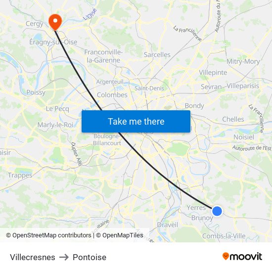 Villecresnes to Pontoise map