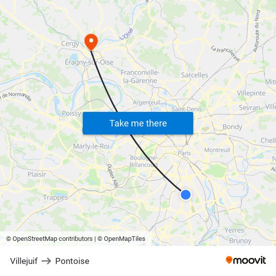 Villejuif to Pontoise map