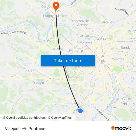 Villejust to Pontoise map