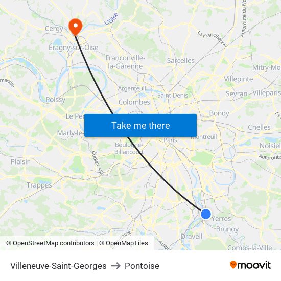 Villeneuve-Saint-Georges to Pontoise map
