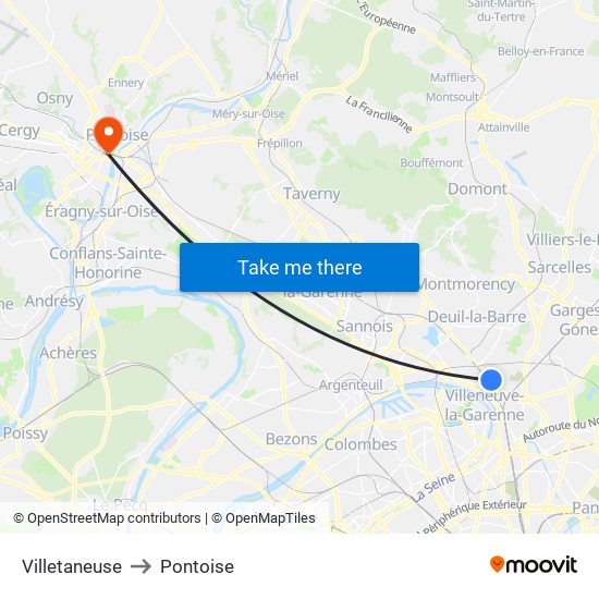 Villetaneuse to Pontoise map