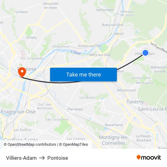 Villiers-Adam to Pontoise map