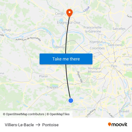 Villiers-Le-Bacle to Pontoise map