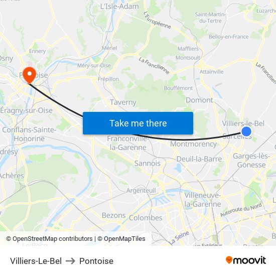 Villiers-Le-Bel to Pontoise map
