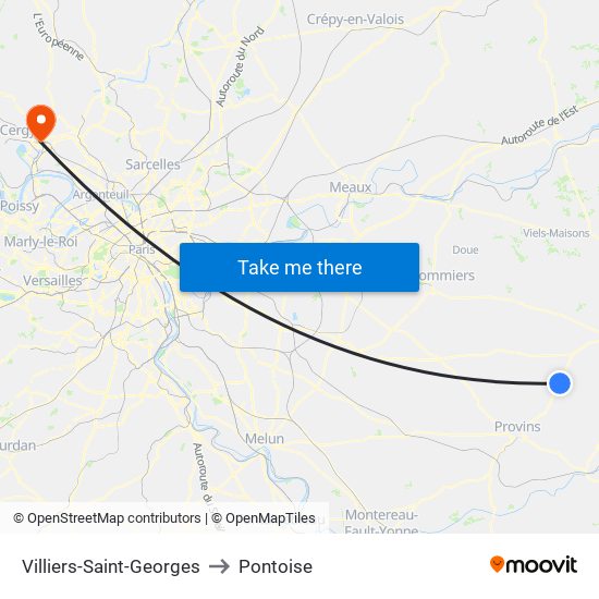 Villiers-Saint-Georges to Pontoise map