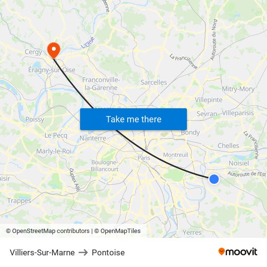 Villiers-Sur-Marne to Pontoise map