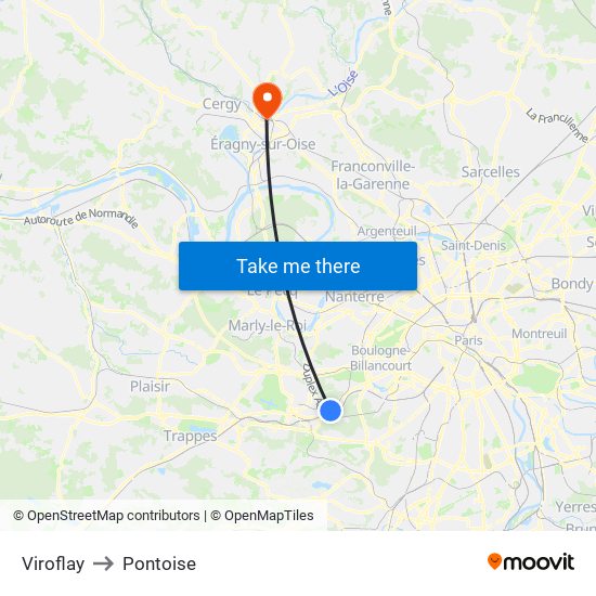 Viroflay to Pontoise map