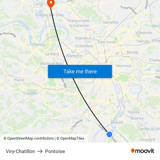 Viry-Chatillon to Pontoise map