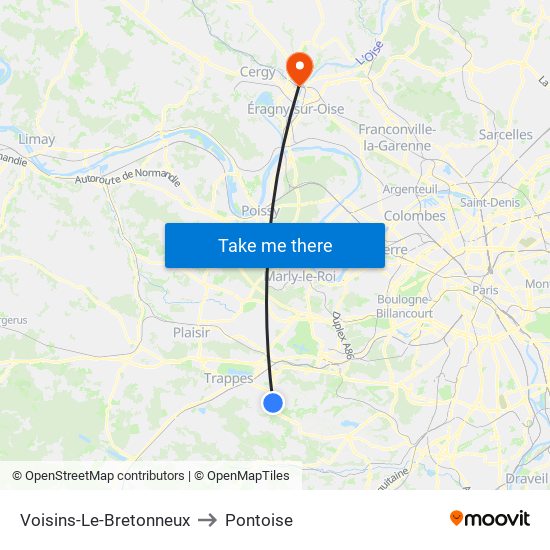 Voisins-Le-Bretonneux to Pontoise map