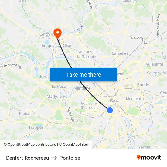 Denfert-Rochereau to Pontoise map