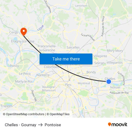 Chelles - Gournay to Pontoise map
