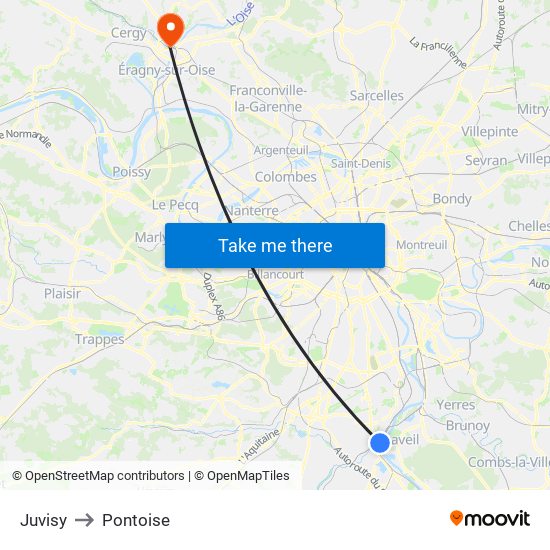 Juvisy to Pontoise map