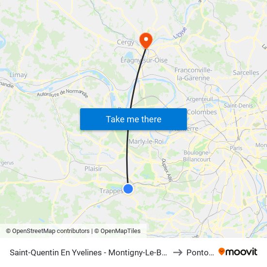 Saint-Quentin En Yvelines - Montigny-Le-Bretonneux to Pontoise map