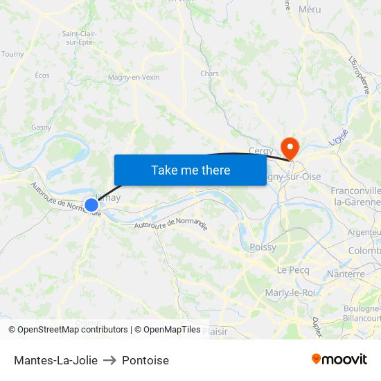 Mantes-La-Jolie to Pontoise map