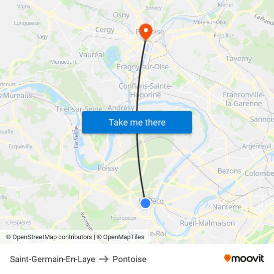 Saint-Germain-En-Laye to Pontoise map