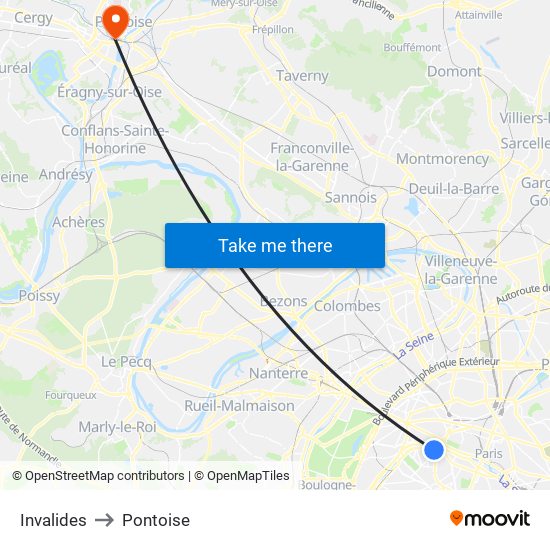 Invalides to Pontoise map