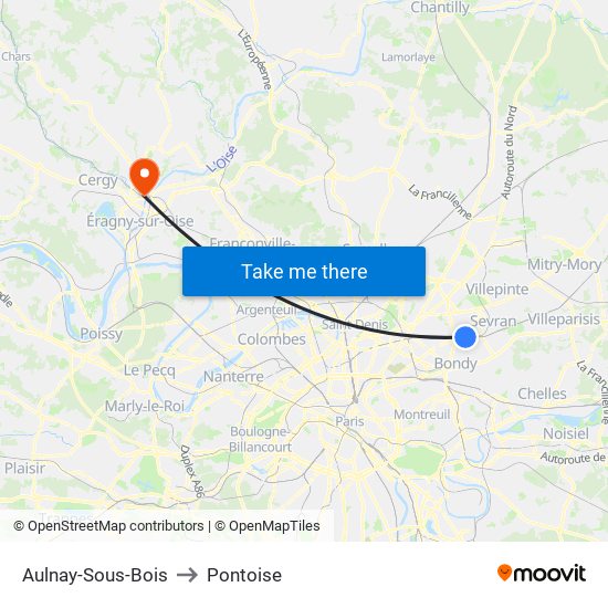 Aulnay-Sous-Bois to Pontoise map