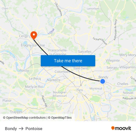 Bondy to Pontoise map