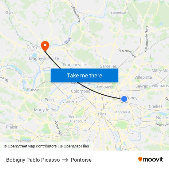 Bobigny Pablo Picasso to Pontoise map