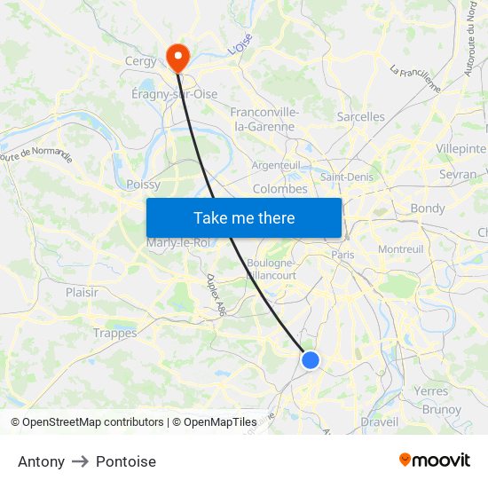 Antony to Pontoise map