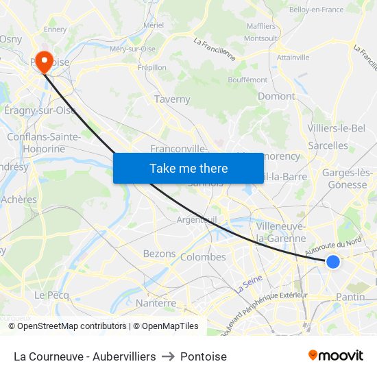 La Courneuve - Aubervilliers to Pontoise map