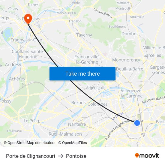Porte de Clignancourt to Pontoise map