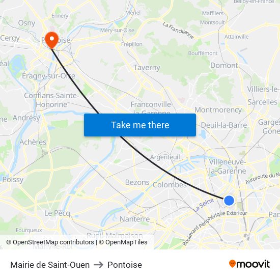 Mairie de Saint-Ouen to Pontoise map