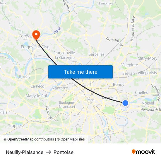 Neuilly-Plaisance to Pontoise map
