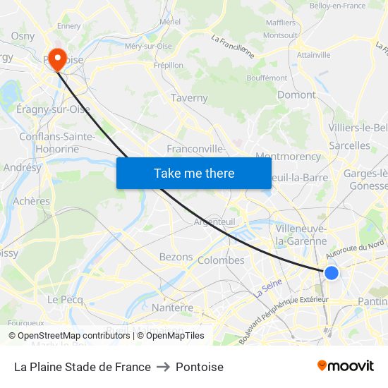 La Plaine Stade de France to Pontoise map
