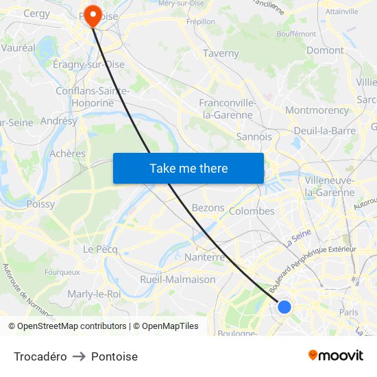 Trocadéro to Pontoise map