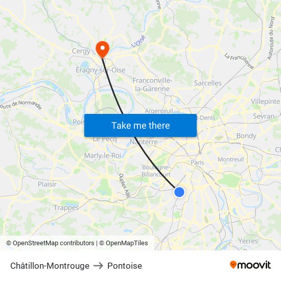 Châtillon-Montrouge to Pontoise map