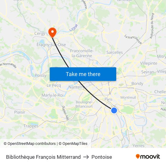 Bibliothèque François Mitterrand to Pontoise map