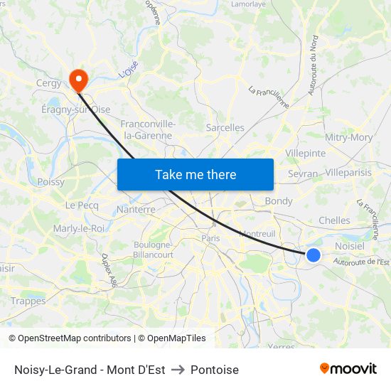 Noisy-Le-Grand - Mont D'Est to Pontoise map