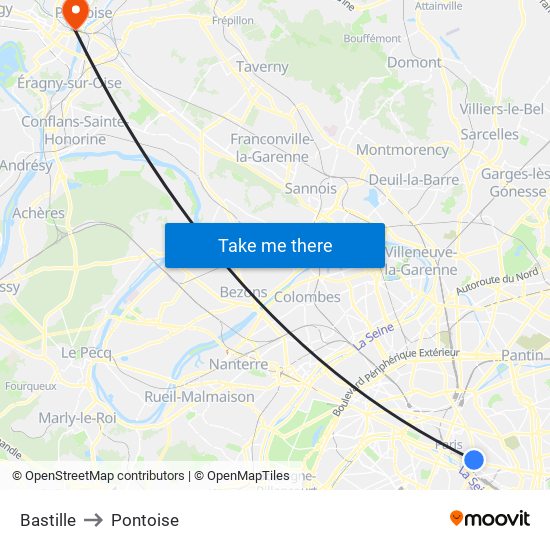 Bastille to Pontoise map