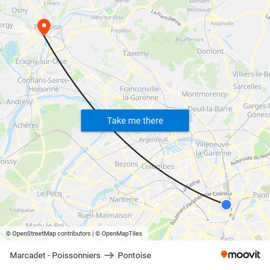 Marcadet - Poissonniers to Pontoise map
