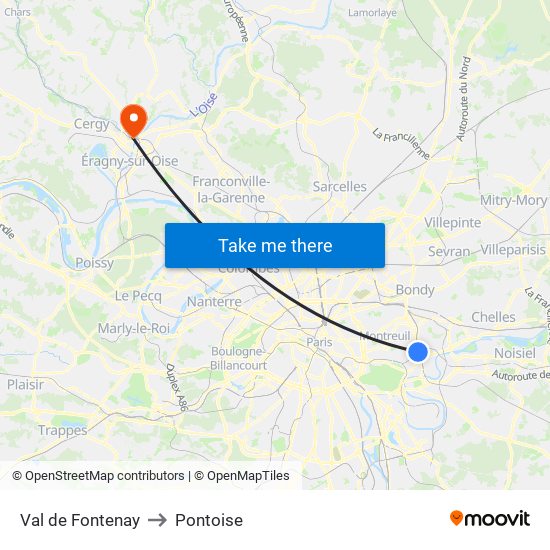 Val de Fontenay to Pontoise map