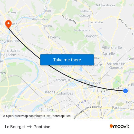 Le Bourget to Pontoise map
