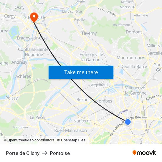 Porte de Clichy to Pontoise map