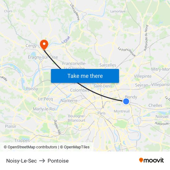 Noisy-Le-Sec to Pontoise map