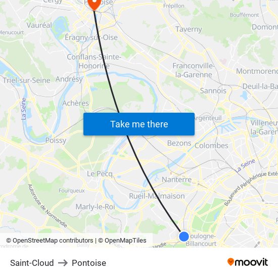 Saint-Cloud to Pontoise map