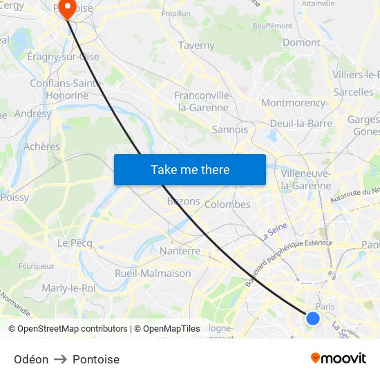 Odéon to Pontoise map