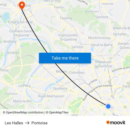 Les Halles to Pontoise map