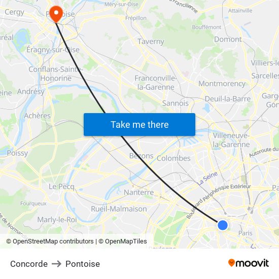 Concorde to Pontoise map