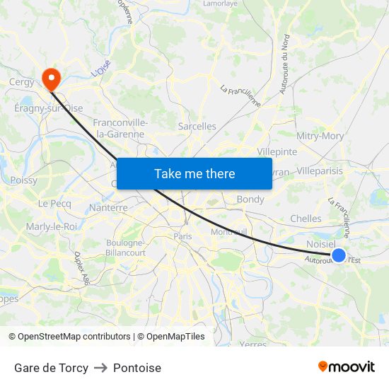 Gare de Torcy to Pontoise map