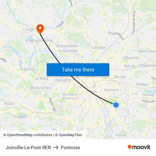 Joinville-Le-Pont RER to Pontoise map