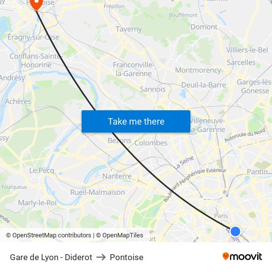 Gare de Lyon - Diderot to Pontoise map