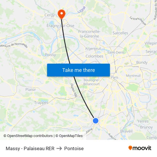 Massy - Palaiseau RER to Pontoise map